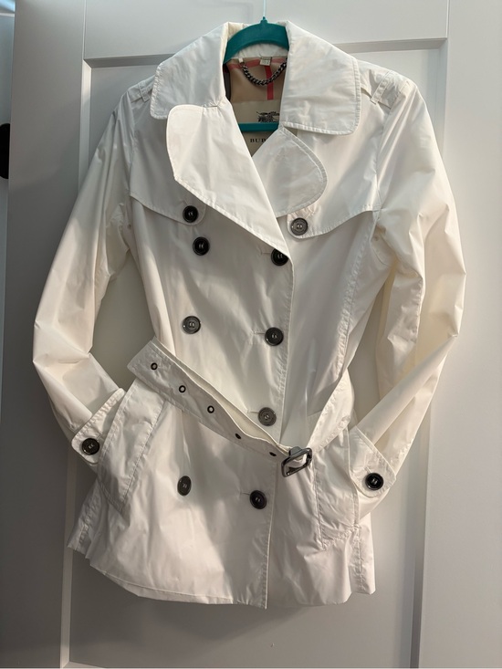 Burberry Jackets & Blazers - Burberry White Nylon Double-Breasted Trench Jacket with Belt